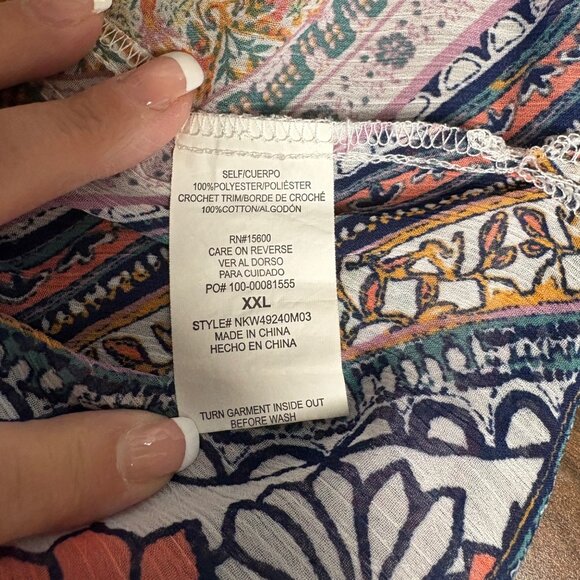 Rewind Floral Patchwork Open Front Kimono Cover Up Womens Sz XXL Lace Trim Boho - Picture 7 of 9